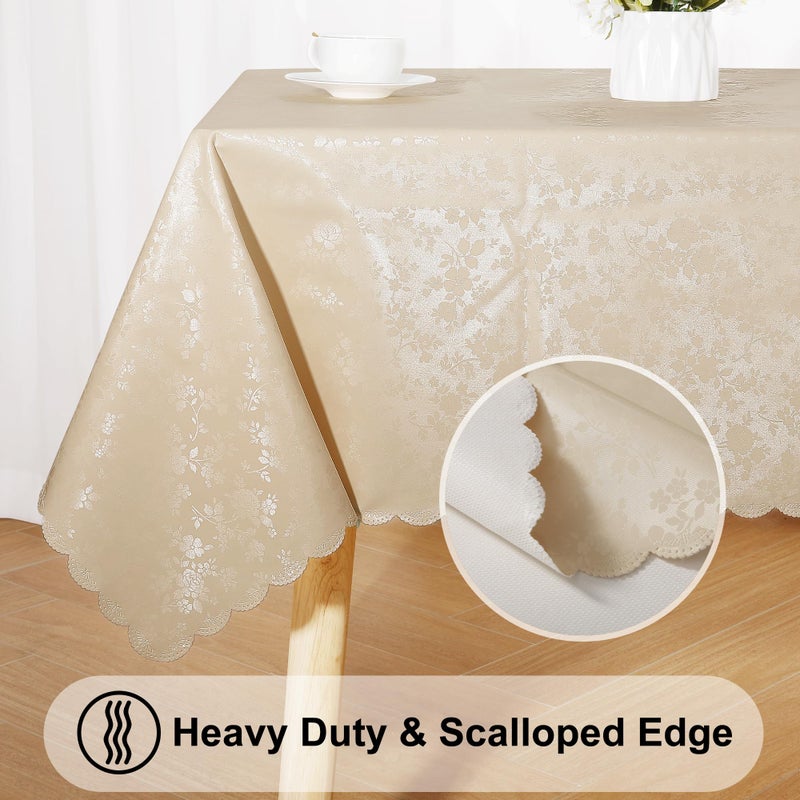 Smiry Rectangle Table Cloth, Waterproof Heavy Duty Vinyl Tablecloths, Wipeable Washable Table Cover for Kitchen and Dining Room (Beige, 54" X 108") - Image 4